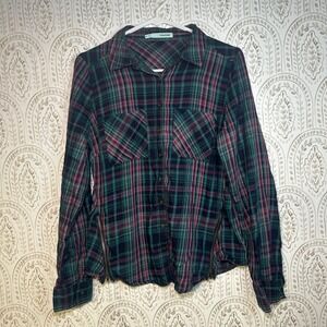 Maurices Plaid Button Down Shirt Women's Medium Long Sleeve Zipper Accent